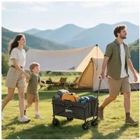 Outsunny Fahrradlastenanhänger faltbarer Bollerwagen 360° Gartenwagen mit verstellbarem Griff, bis 60 kg Tragkraft, für Sport, Einkauf, Camping, Schwarz