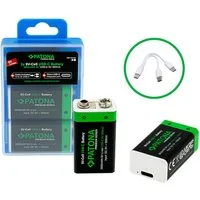 Patona 2 USB-C Batterien 9 Volt Block Akkus 6F22 Lithium 3600mWh 1.5V Batterie, aufladbar mit 1 zu 2 USB-C Ladekabel (im Lieferumfang enthalten)