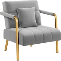 Yaheetech Sofa Polstersofa als 1- oder 2-Sitzer mit Samtbezug & Metallbeinen, Loungesessel mit Lendenkissen Einzelsofa für Wohnzimmer