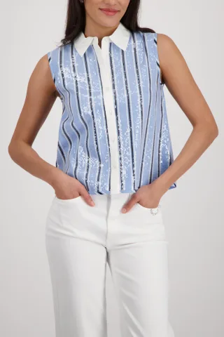 monari - Bluse mit Pailletten sea side ringel - Gr. - 46