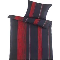 KH-Haushaltshandel Bettwäsche Seersucker Bettwäsche 135x200 +80x80cm, längs gestreift, Seersucker, 2 teilig, rot schwarz, bügelfrei