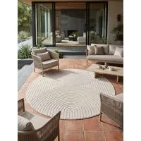 KADIMA DESIGN Outdoorteppich ENGADIN Balkon Waschbar Strapazierfähig Balkonteppich Modern 3D, Rund, Höhe: 7 mm, Creme, 80x80 cm, Outdoor Kurzflorteppich Terrasse Wohnzimmerteppich