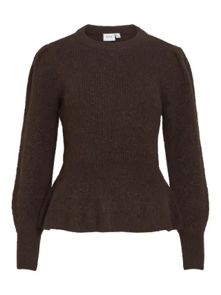 VILA - VIGRACIE O-NECK L/S PEPLUM KNIT TOP/PB Braun - Gr. - L
