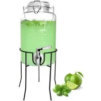 Sendez Getränkespender 3L mit Zapfhahn aus Edelstahl Glasdeckel und Ständer Dispenser