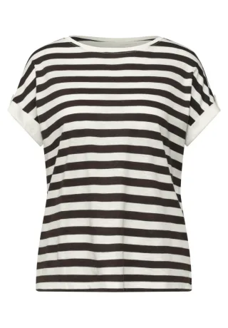 Street One - Gestreiftes T-Shirt mit Rundhalsausschnitt und Kurzarm braun - Gr. - 34