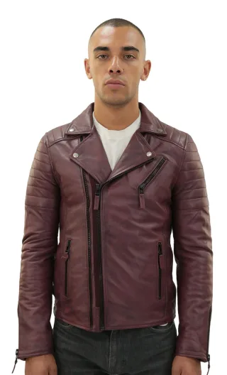 Brando Herren-Bikerjacke aus Leder mit doppeltem Kreuzreißverschluss und Casablanca