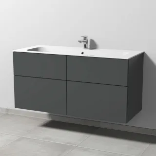 Sanipa 3way Keramik-Set Finion Keramik-Waschtisch und Unterbau mit 4 Auszügen, Anthrazit-Matt SM40222