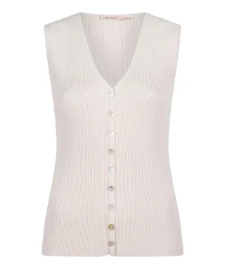 Esqualo - Top V-neck mit Knopfleiste beige - Gr. - S