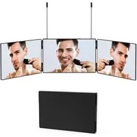 ibettertec LED-Lichtspiegel 360 Grad Spiegel zum Aufhängen - Klappspiegel 3 Teilig Spiegel Haare, Höhenverstellbarer Kosmetikspiegel für Makeup Rasieren Frisieren