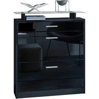 Vladon Schuhschrank Loret (hängender Schuhkipper für 16 Paar Schuhe, mit 2 Klappen und 1 Schublade und Glasablage) Schwarz matt/Schwarz Hochglanz (89 x 104 x 23 cm)