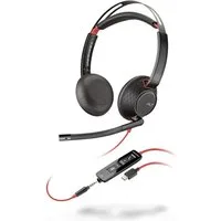 Plantronics Blackwire 5220 Stereo-Headset mit USB-C/A, 3,5-mm-Stecker, Schwarz PC-Headset (Anrufannahme, Anrufbeendigung, Lautstärkeregelung, Stummschaltung, Nicht zutreffend – kabelgebunden über USB-C, USB-A und 3,5 mm, Noise-Cancelling-Mikrofon, An