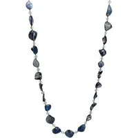 KARMA Lange Kette Damen Longkette 118 cm Damenkette blau grau wasserfest (Damenschmuck, Pulloverkette Natursteinkette Damenkette), Layering Lagenlook