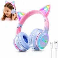 Fyrove RGB-LED-Leuchten,Bluetooth 5.3,HiFi Sound, Kinder Kopfhörer Over-Ear-Kopfhörer (kompatibel mit Tablet/Computer/Telefon, Katzenohr‑Headset für Mädchen, mit RGB-Lichtern,60 dB Lautstärkebegrenzung, HD Mikrofon)