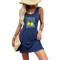 PYLIKE Strandkleid Damen Sommerkleid mit Zitrone Print T-Shirt Tank Strandkleid Bequem für Freizeit und Büro,Strandurlaub