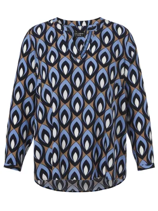VIA APPIA DUE - Bluse V-Ausschnitt 1/1 Arm Druck indigo multicolor - Gr. - 42