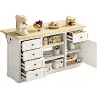 SeedWave Buffet Vielseitiges Sideboard mit Ladefunktion, 150cm Klappbare Tischplatte Küchen Schrank mit 2 Ausziehbare Tablette, 1,5m Stromkabel