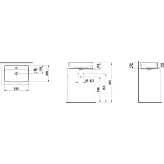 Laufen Waschtisch-Schale SAVOY 380x550x155 rechteckig mit Hahnlochbank m.Hl m.Ül. weiß matt H8169457571041