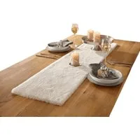 Home-trends24.de Tischläufer Fell Kunstfell Tischdecke Weihnachtsdeko Tischband Mittelband Creme