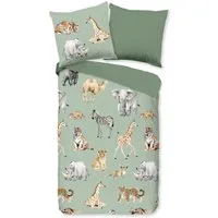 PURE luxury collection Kinderbettwäsche Safari, Microfaser, 2 teilig, Mikrofaser, 135x200, Pflegeleicht, Wendeoptik, Kind, Tier, Tiere, Grün