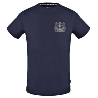 Aquascutum Gesticktes Aldis Logo Marineblau T-Shirt