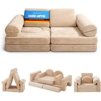 Bestlivings Kindersofa modulares Spielsofa aus Cord, 11 Teile, Schaumstoff, formstabil, erweiterbar, mit waschbarem Bezug