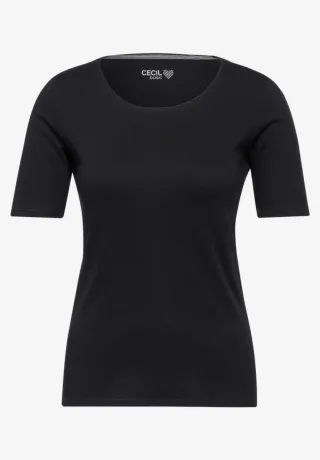 Cecil - T-Shirt in Unifarbe schwarz - Gr. - L