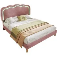 Flieks Polsterbett, LED Beleuchtung Doppelbett mit höhenverstellbarem Kopfteil 140x200cm