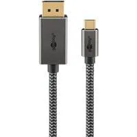 USB Adapterkabel, USB-C Stecker > DisplayPort Stecker, 4K 60Hz schwarz/silber, 3 Meter, Textilkabel