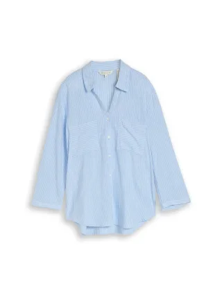 Tom Tailor - Hemdbluse mit Leinenanteil fjord blue irregular stripe - Gr. - 38