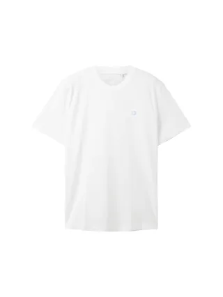 Denim Tom Tailor - Basic T-Shirt mit Logo-Print white - Gr. - L