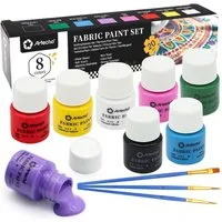 Artecho Textilfarbe Set mit 3 Pinseln – 8 x 20 ml Permanente Stoffmalfarben, Ideal für DIY-Mode, Stoffdesigns und individuelle Kreativprojekte
