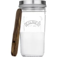 KILNER Fermentationsglas Kefir Set, Glas, (Set, 1 x Gärglas 500 ml, 1 x Edelstahldeckel, 1 x Silikon-Siebdichtung, 1 x Buchenholz-Messlöffel), Kefir-Fermentierset, 500 ml, Glas mit Edelstahldeckel