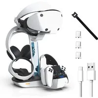 KINSI PS VR2 Ladestation mit Magnet Laden,Lade-Dock für Controller&Headset Controller-Ladestation (Kompatibel mit PlayStation 5,Stauraum Regal)
