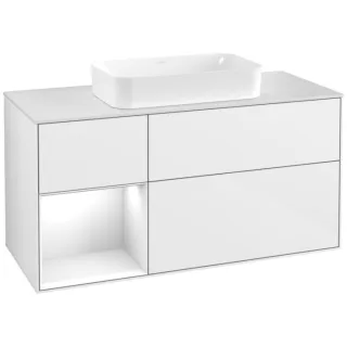 Villeroy und Boch Finion Waschtischunterschrank F291GFGF 120cm, Abdeckplatte white matt, Regal links Glossy white lacquer, Glossy white lacquer