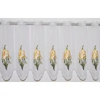Stickereien Plauen Scheibengardine Narzisse (1 St), Durchzuglöcher, transparent, Voile, veredelt mit echter Plauener Spitze Stickerei