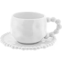 Almina Kaffeeservice Pearly Mokkatassen-Set mit Untertellern 100 ml aus Porzellan - 12-tlg (12-tlg), 6 Personen, Porzellan