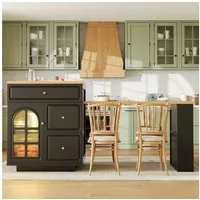 Flieks Kücheninsel mit ausziehbarer Esstisch, LED- Beleuchtung, 4 Schubladen & Glastüren, (122,5-195,5cm Länge verstellbar), Küchenschrank mit erweiterbarer Tisch, Vielseitige Thekeninsel schwarz