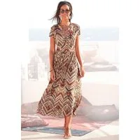 LASCANA Midikleid mit Reißverschluss am Ausschnitt und Tailleneinsatz, Ethnoprint figurbetontes Jerseykleid, Viskosekleid, elegantes Sommerkleid