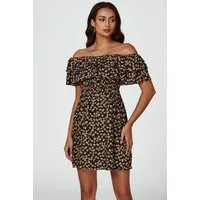 FS Collection Minikleid Damen Minikleid Bardotkleid Sommerkleid Partykleid Off Shoulder (XS (EU:36 / UK:8) · S (EU:38 / UK:10) · M (EU:40 / UK:12) · L (EU:42 / UK:14) · XL (EU:44 / UK:16), 4 Farben: Staubblau, Schwarz-Gelb, Schwarz-Rosa und Rot) Schw