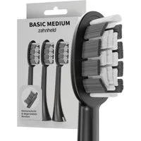 Zahnheld Aufsteckbürsten Ersatzbürsten Basic Medium - ideal für Schallzahnbürste Gero, im 3er, 6er oder 9er Set, Zahnpflege Set, mittelharte Wechselköpfe, plastikfrei verpackt, 3 Stück, schwarz