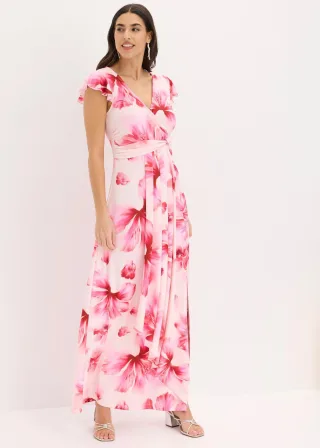 bonprix Maxikleid, rosa, Gr.40/42 (M), Elegantes Jeryeskleid mit schönem Knotendetail in der Taille und Mini-Flügelärmel