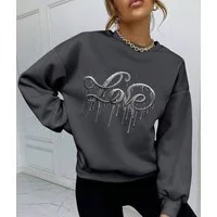 RMK Rundhalspullover Damen Pulli Pullover Hoodie Longsleeve Oversize Loose Fit Liebe mit "Love" Print, Rundhals Ausschnitt