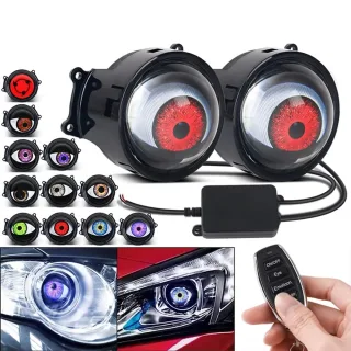LED Headlight with Dual Dynamic Devil Eye Design Multiple Modes for Cars Motorcycles Universal