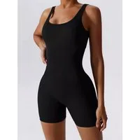FemmeTone Turnanzug Damen Sport-Jumpsuit: Yoga Overall & Romper Einteiler, Fitness Activewear: Elastische Sportbekleidung & Einzelteil