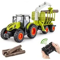 Esun RC-Traktor Ferngesteuerter Traktor Ferngesteuert, RC Traktor mit Anhänger (Set, Komplettset), Holzgreifer, 4 Holzstreifen, LKW spielzeug ab 3 4 5 6 jahre
