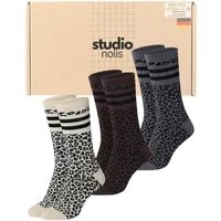 Studio Nolis Tennissocken Leo - Socken Damen Leo Print - Crew Socks Leopard (Set, 3-Paar) Baumwolle