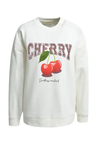 Smith&Soul - Sweatshirt Cherry Print cream white - Gr. - XS