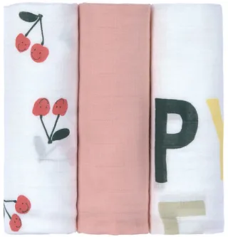 Lässig Mulltücher 3er Pack 80x80cm Happy Fruits Cherry