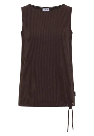 CECIL - Top in Rippstruktur mit U-Boot-Ausschnitt brown cacao - Gr. - XXL