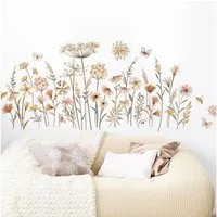 BlingBin Wandtattoo Boho Wandaufkleber Wildblume Löwenzahn Schmetterlinge Löwenzahn (2er Set, 2 St., 2pcs), Wandsticker Schlafzimmer Wohnzimmer Sofa Hintergrund Wanddeko